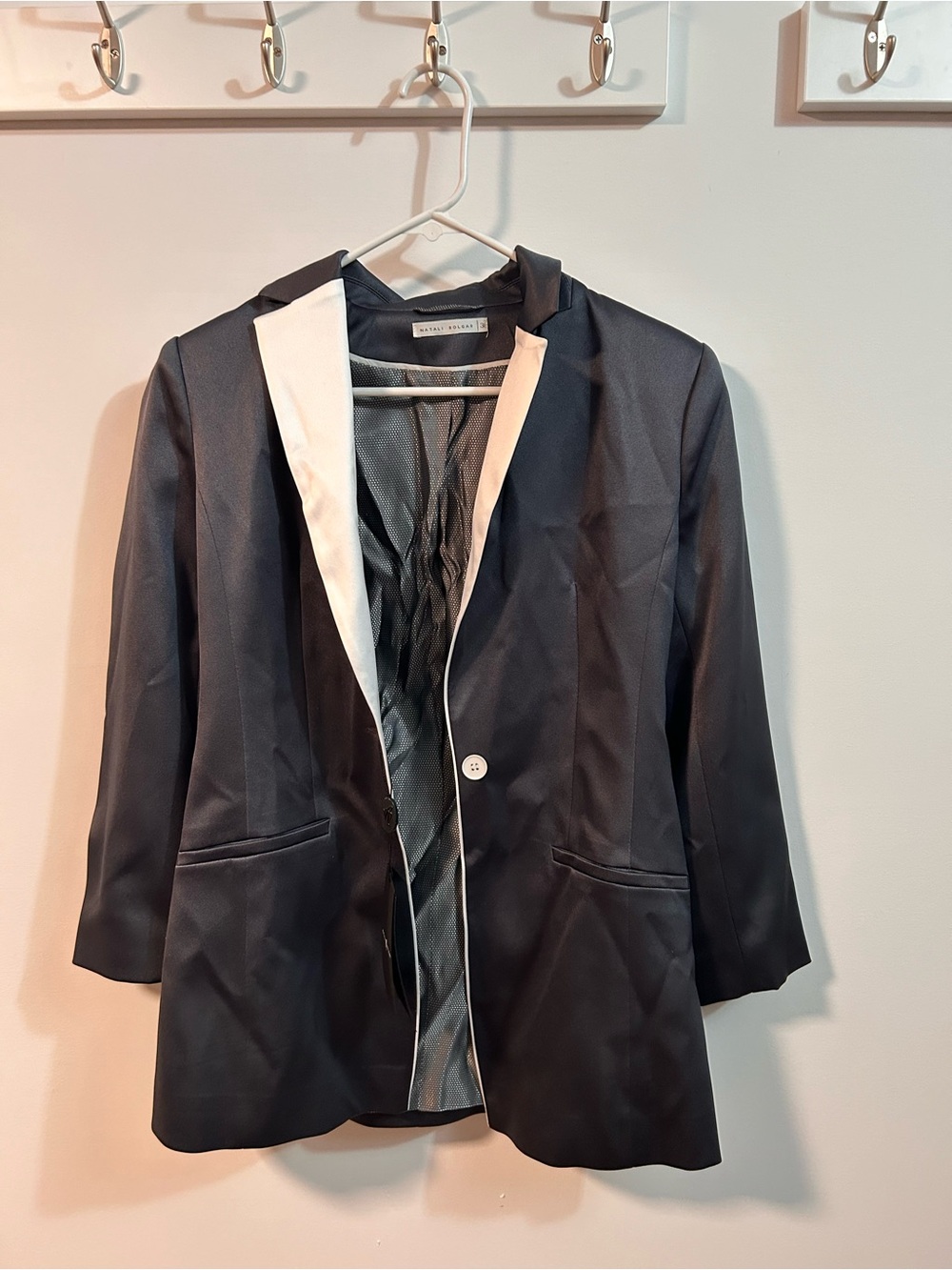 Black Blazer with White Trim - Women’s Tailored Jacket